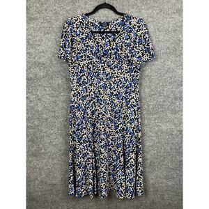 Chaps floral Blue Short Sleeve Flutter Bodycon Dress Large Retail 90.00‎